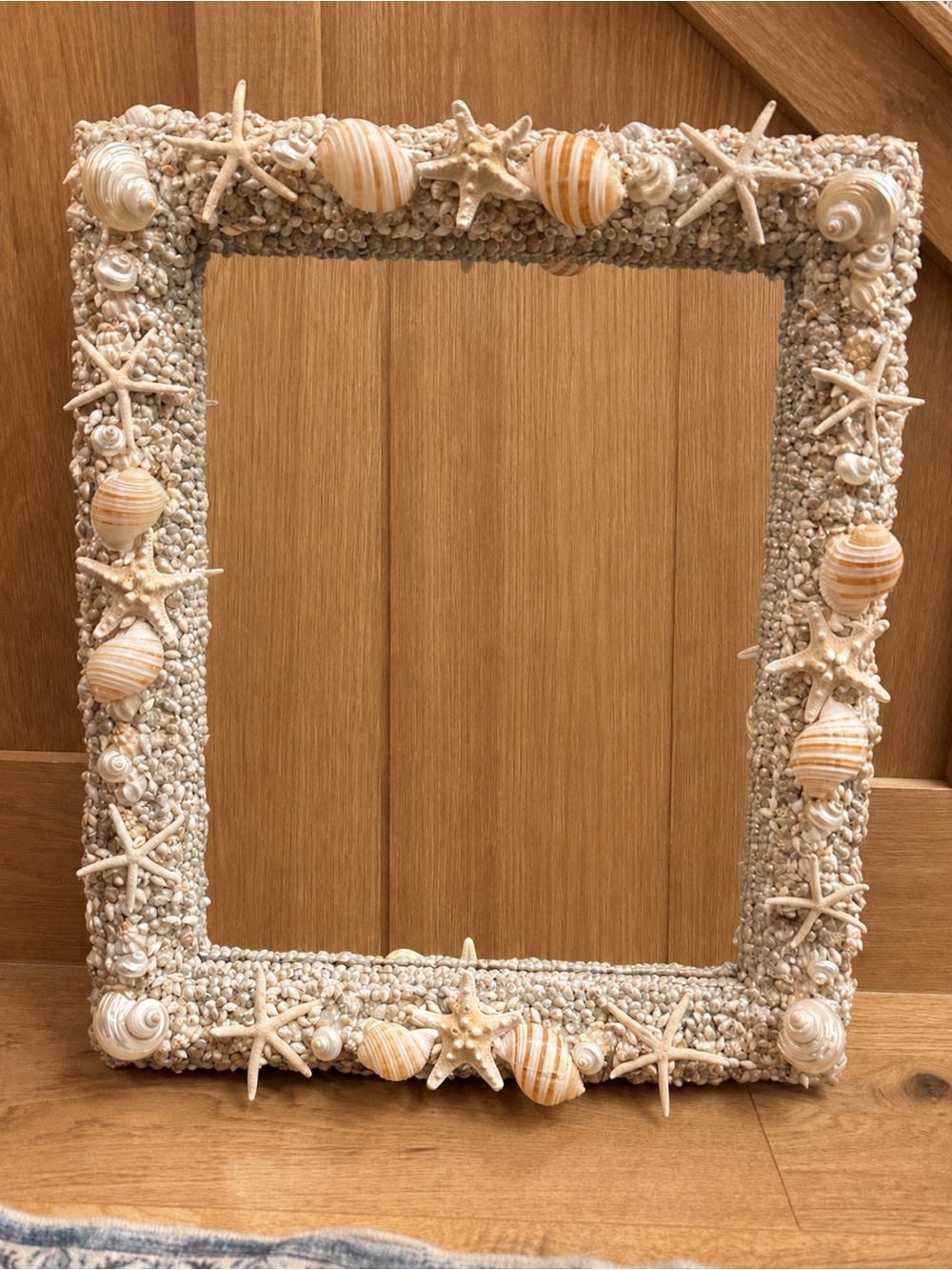 Custom Seashell & Starfish Decorative Mirror  - Beachy Cream